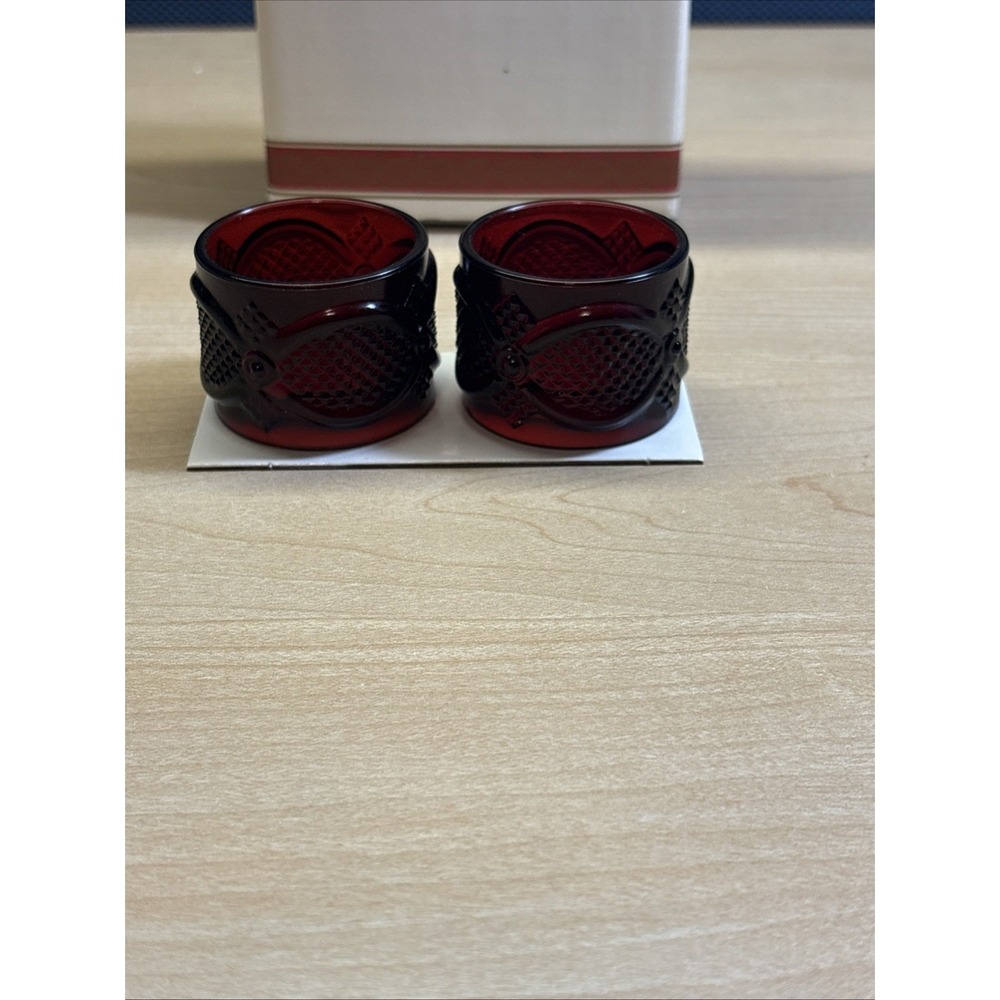 Vintage Avon 1876 Cape Cod Collection NAPKIN RINGS Ruby Red Set Of 4 In Box - Picture 7 of 7